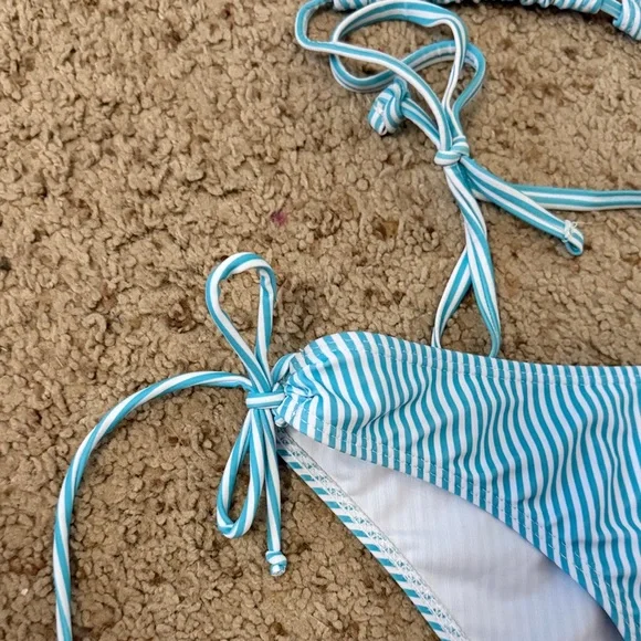 Light Blue & White Stripe Triangle Bikini Two-Piece - Picture 2 of 2